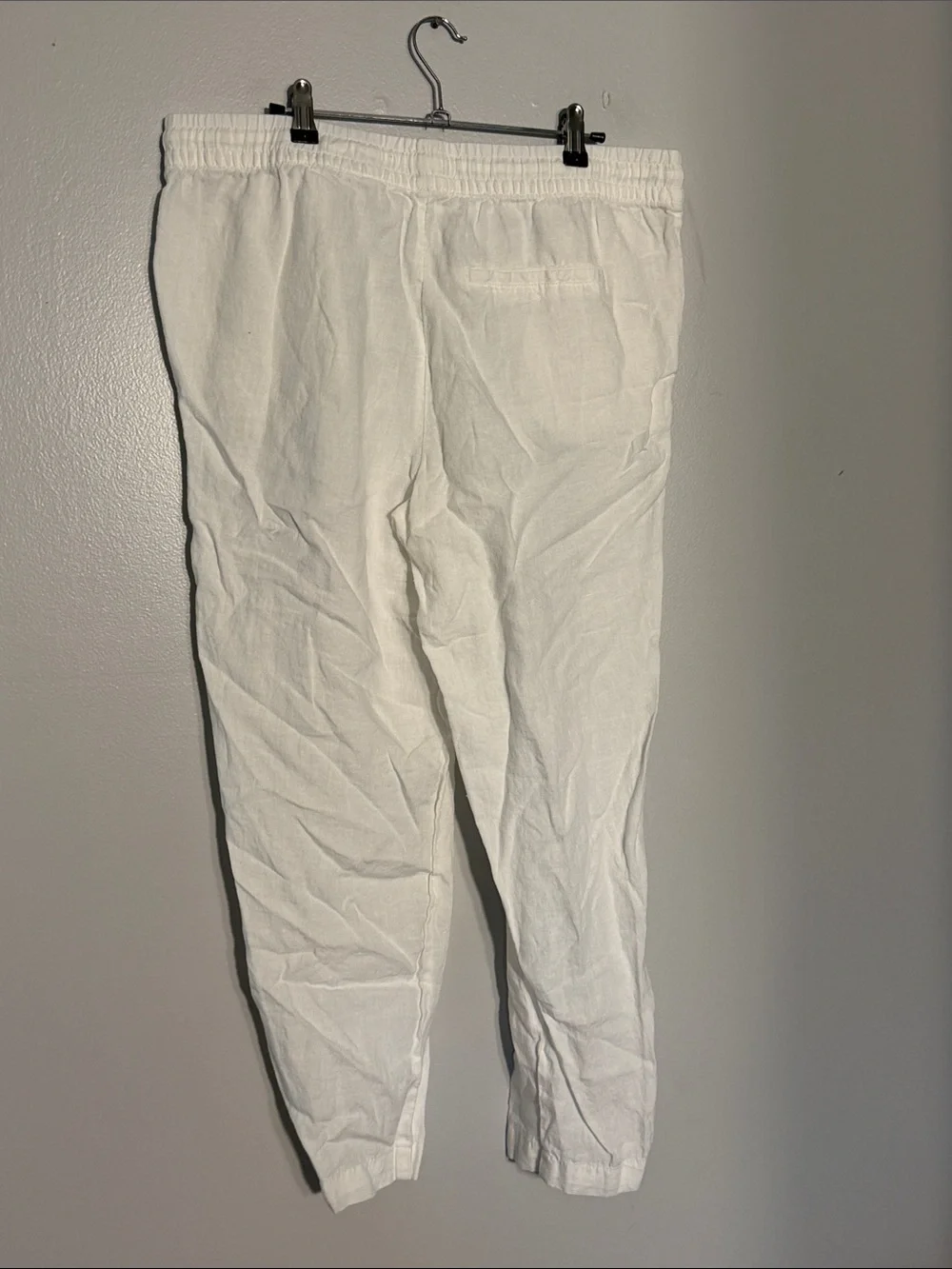 H&M White Cropped Drawstring Linen-Blend Pants
